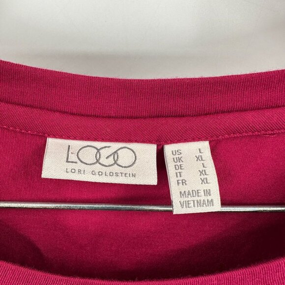Lori Goldstein Logo Tunic Top Large Cotton Modal Knit Magenta Crew Short Sleeve - Picture 6 of 10